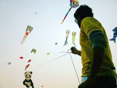 Ankit Bhadane, Fly360 team member, at the Ahmedabad International Kite Festival