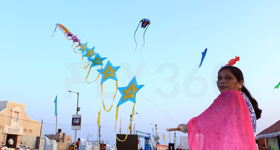 Kites in the air - Beach Kite Festival at Dwarka 2017