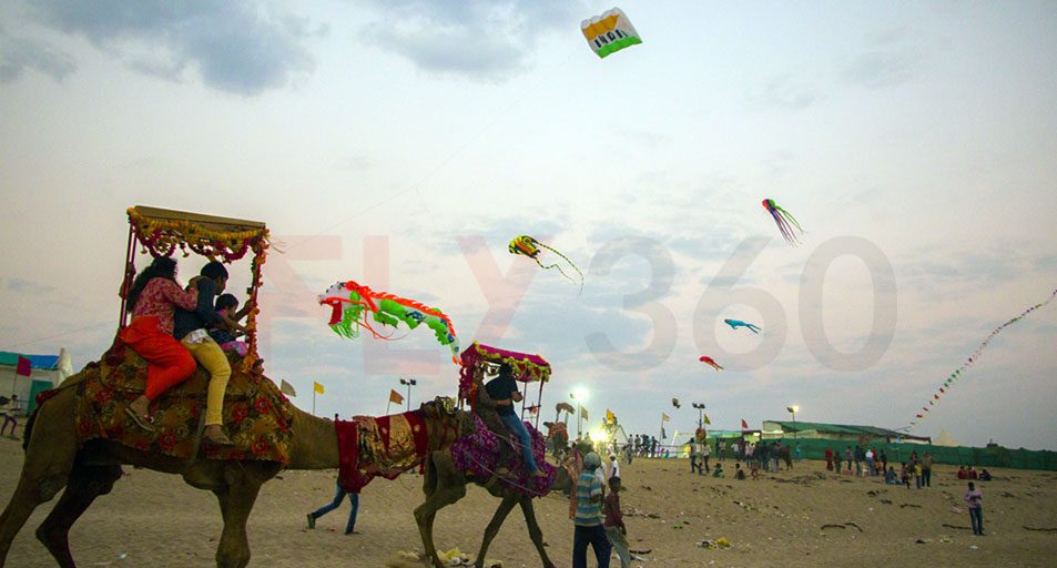 Kites flying - Beach Kite Festival at Dwarka 2017