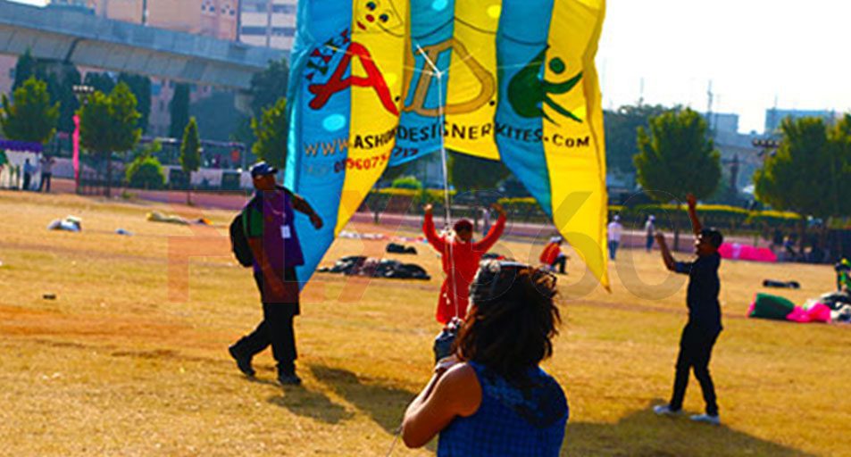 kite flying at event - International Kite Festival