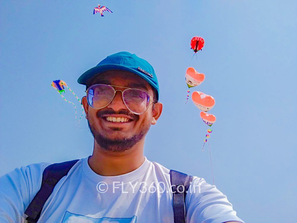 Designer kites display by Fly360 at Mathura kite festival finale day crowd