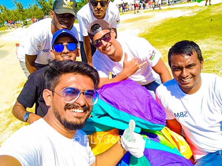 Nisarg Shah and the Fly360 crew at the Mauritius International Kite Festival