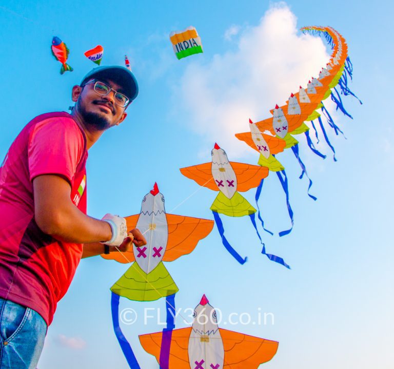 Indian flag 100-kite train formation by Fly360 at Andaman kite festival