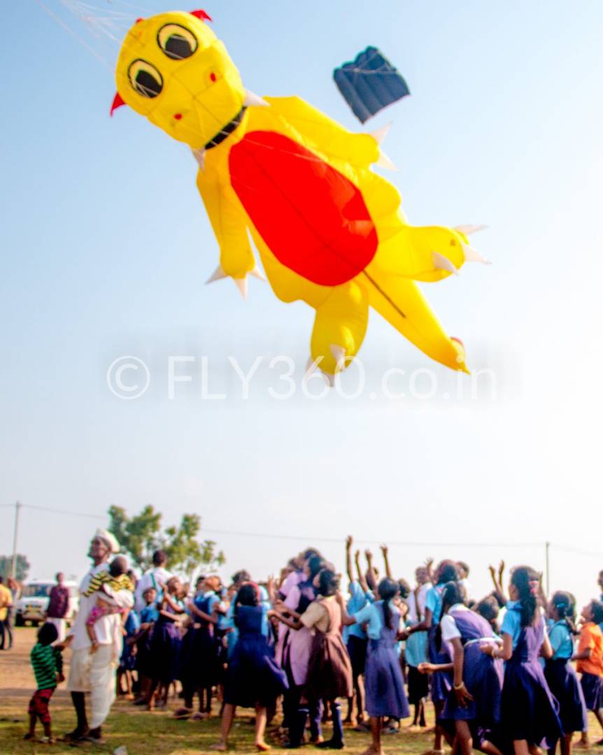 Yellow dragon shaped 3D inflatable kite by Fly360