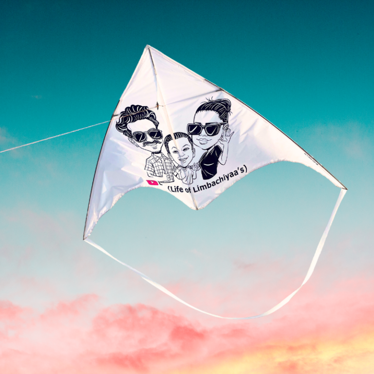 Custom digital print delta kite personalised for a YouTube channel, Fly360